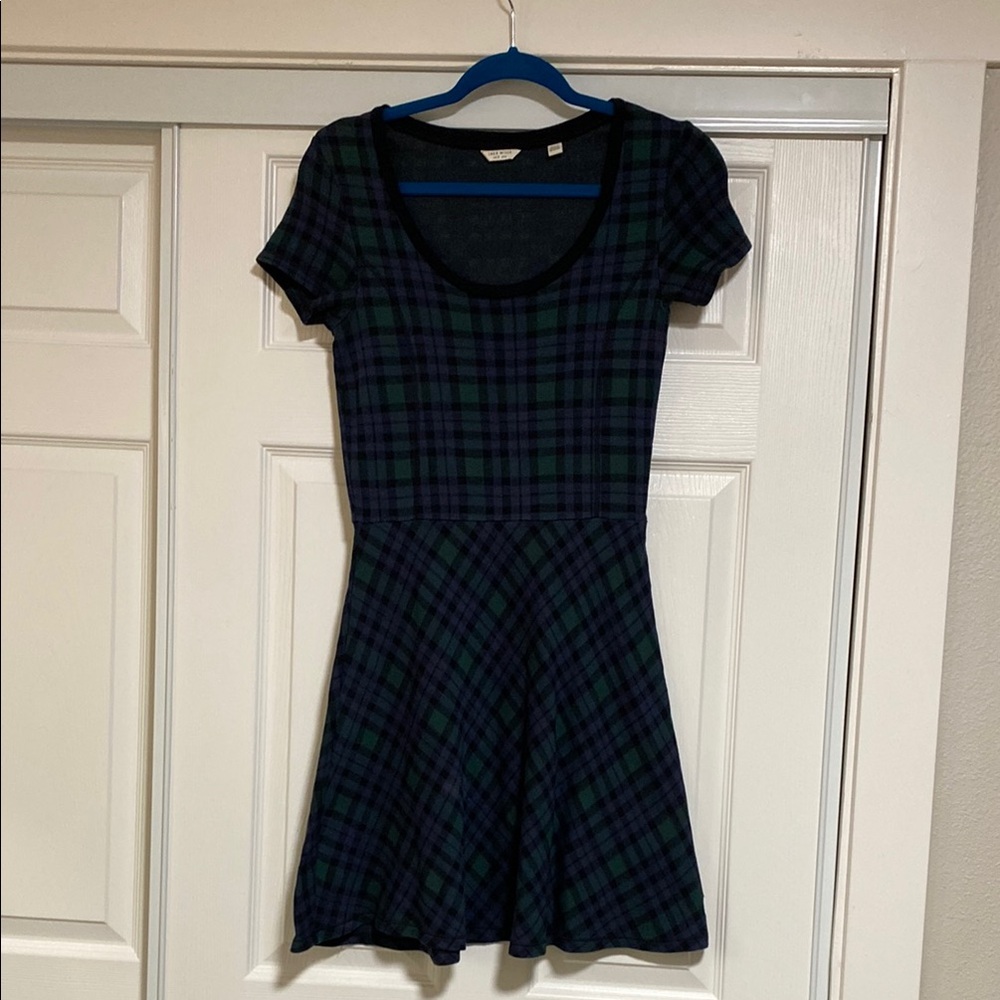 Jack Wills Navy and Forest Green Plaid Scoop-Neck Mini Dress